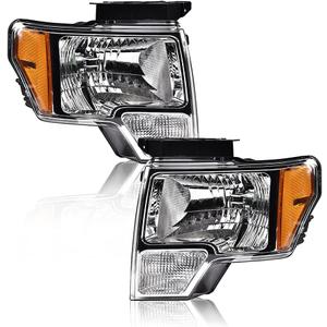 Headlights Assembly Compatible with 2009 2010 2011 2012 2013 2014 Ford F150 Replacement Headlamps Pair Left+Right(Clear lens Chrome Housing Amber Reflector)