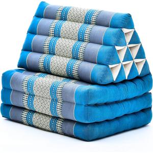 Leewadee 3-Fold Mat with Triangle Cushion  Comfortable TV Pillow, Foldable Mattress with Cushion Made of Eco-Friendly Kapok, 67 x 21 inches, Light Blue (3 seating segments, Sf22 - Blue)