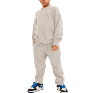 Flygo Boys Girls 2 Piece Outfits Fleece Kids Sweatsuit Crewneck Sweatshirt and Sweatpants Tracksuit Clothing Set(Beige-L) (L)