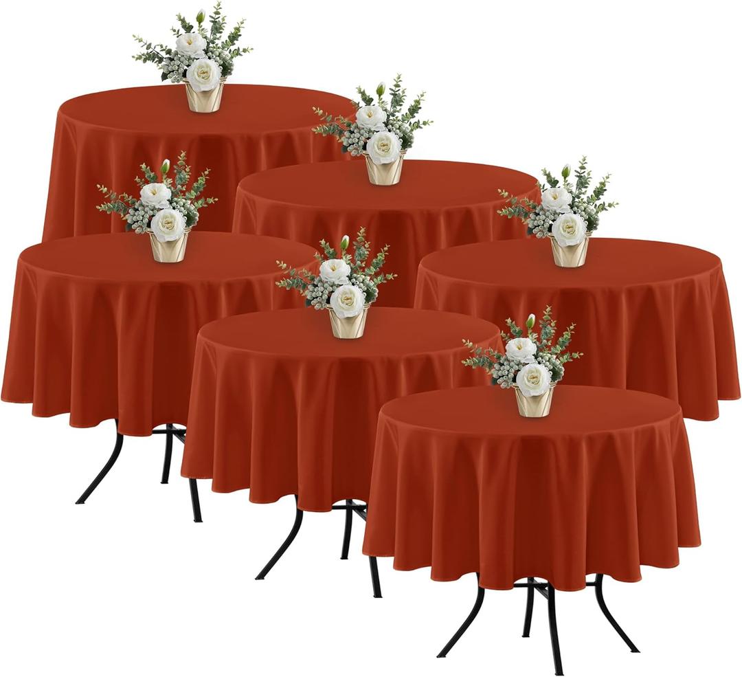Fitable 6 Pack Rust Round Table Clothes - 70 Inches in Diameter - Stain Resistant and Washable Fall Tablecloths, Polyester Fabric Table Covers for Wedding, Party, Banquet, Gathering