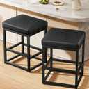 Raynesys Counter Height Bar Stools Set of 2, 24" Barstools for Kitchen Countertop, Faux Leather Counter Stools with Thick Square Seats & Sturdy Metal Base, Simple Assembly, Black