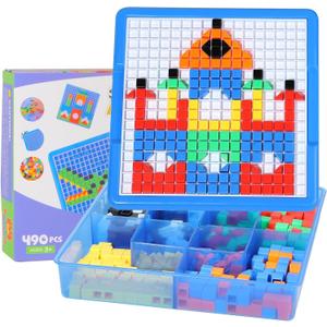 ZOZOPLAY Kids Mosaic Puzzle,490Pcs Building Blocks,Educational Kit with 6 Assembly Drawing,STEM Toys for 3+ Year Old(Small Cube)