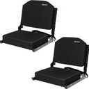 Stadium Seats for Bleachers, Bleacher Seats with Ultra Padded Comfy Foam Backs and Cushion, Wide Portable Stadium Chairs with Back Support and Shoulder Strap, 2 Pack, Black (Large - 17.7"W x 14.6"D x 15.9"H)