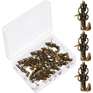 20 Pieces Push Pin Hangers Plant Shape Pin Hook Hanger Zinc Alloy Picture Bronze Wall Hooks(Heart)