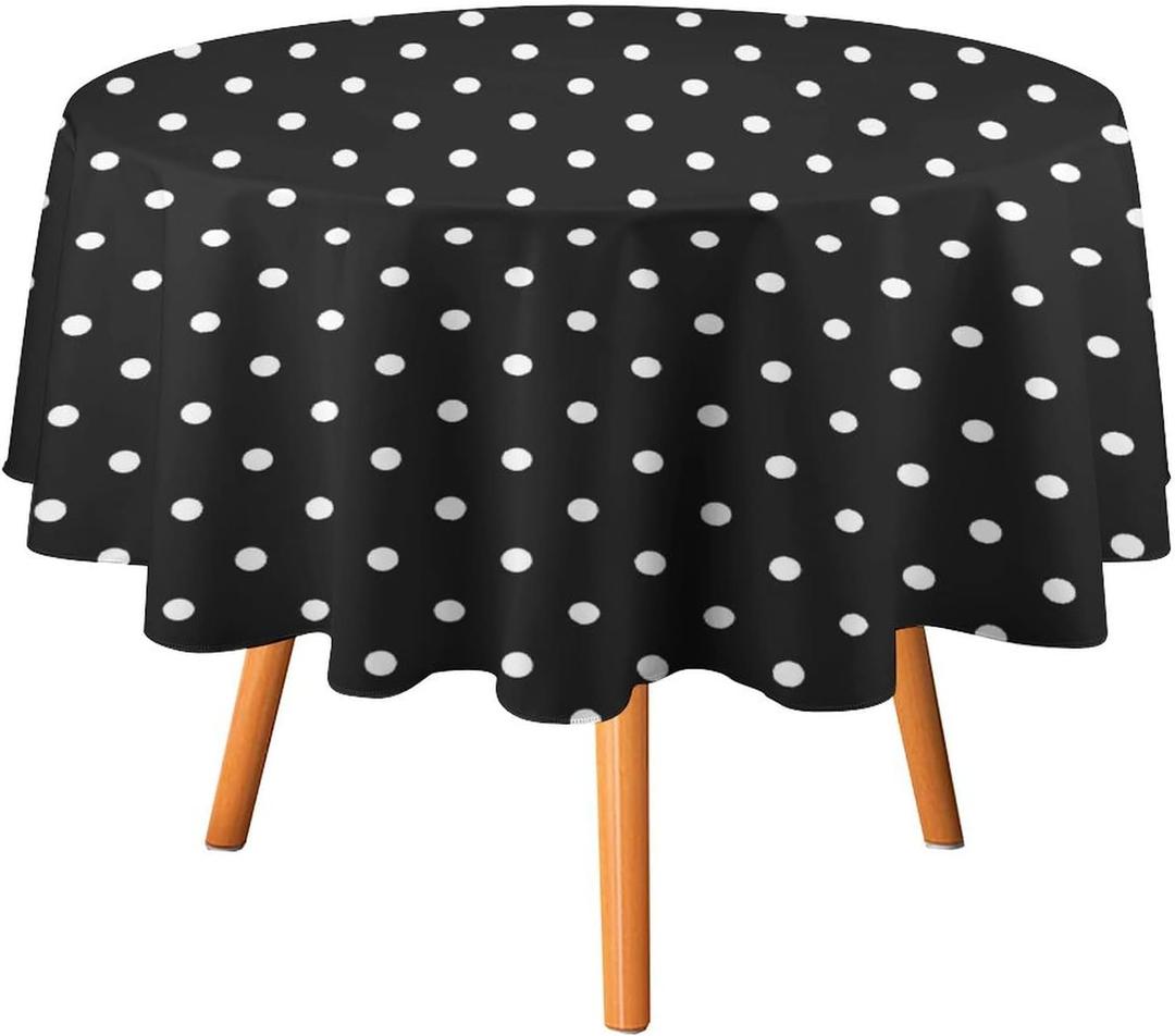 SEPTYK Polka Dot Black White Simple Pattern Round Tablecloth Waterproof Stain and Wrinkle Resistant Table Cloth for Picnic, Tabletop, Dining, Party, Decorative 60x60in