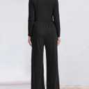 Womens Casual Jumpsuits One Piece Loose Stretchy Long Sleeve Fall Jumpsuit Wide Leg Long Pants Rompers with Pockets (Black, L)