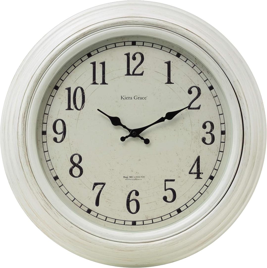 Kiera Grace Large Emmerson Round Wall Clock, 20" x 20", White