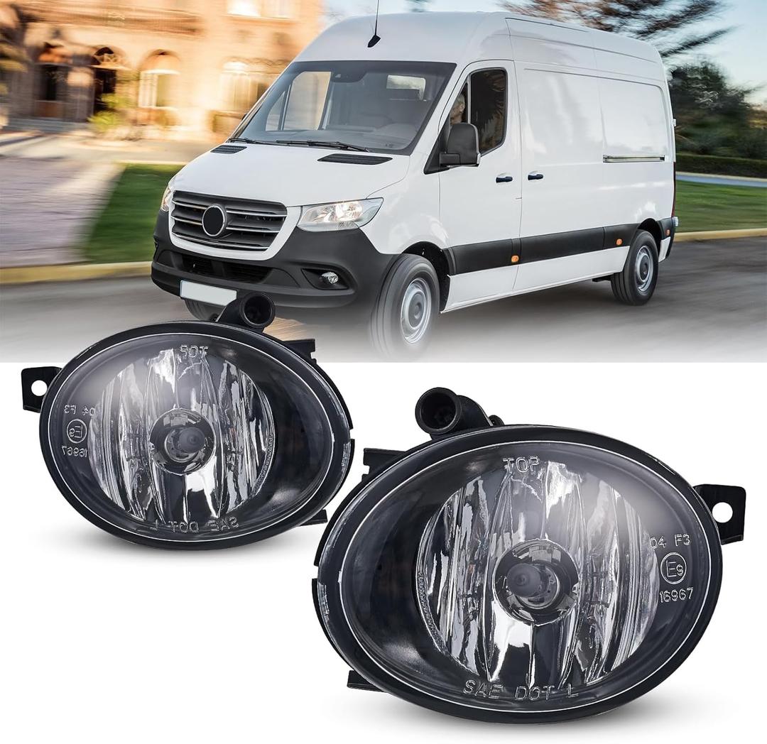 Fog light for Mercedes-Benz Sprinter 1500/2500/3500/3500XD 2019-2024 Van Fog Light Assembly Clear glass lens Replacement For MB2592127C, MB2593127C | 9109062500, 9109062600 w/H11 bulbs