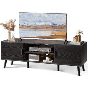 SUPERJARE TV Stand for 55 Inch TV, Entertainment Center with Adjustable Shelf, 2 Cabinets, TV Console Table, Media Console, Solid Wood Feet, Cord Holes, for Living Room, Bedroom, Black