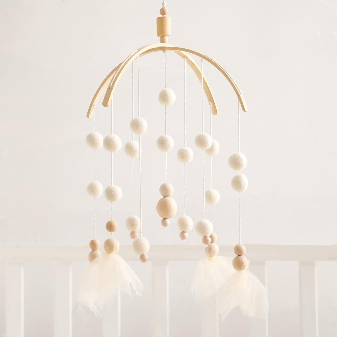 Baby Mobile 100% Felt Ball Bed Bell Mobile Crib Jewelry Creative Pendant Toy Wooden Wind Chime Nursery Decoration (Swan)