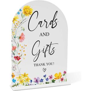 Floral Cards and Gifts Sign, 8 x 11 Inch White Arch Acrylic Wedding Sign with Holder, Wedding Sign for Ceremony and Reception, Wedding Decoration, Wedding Supplies - H01