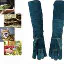 Animal Handling Gloves Bite Resistant, 23.6'' Anti Scratch Glove for Cats, Multipurpose Bite Proof Leather Pet Gloves for Grabbing Cat Reptile Puppy Bird Poultry or Gardening Welding