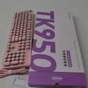 TK950 Wireless Typewriter Keyboard and Mouse Combo, 104 Keys Retro Typewriter Mechanical Keyboard with White Backlit, Anti-Ghosting, Blue Switch, Bluetooth/2.4G/Wired Cute Gaming Keyboards-Pink