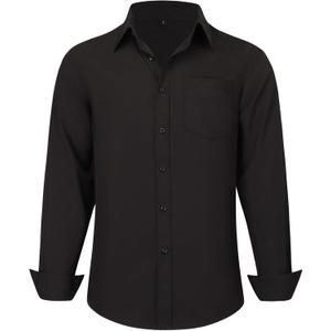 CIGENU Men's Long Sleeve Dress Shirts, Regular Fit Stretch Wrinkle-Free Business Casual Button-Down Shirts with Front Pocket (Large, Black)