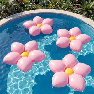 4 Pcs Inflatable Plumeria Decorations Flower Pool Floats 20 Inches Inflatable Frangipani Blow Up Flowers for Wedding Holiday Birthday Summer Bachelor Party Supplies, 19.7"