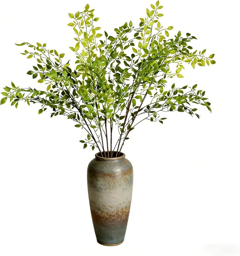 3Pcs Artificial Plant Leaves Bunches, 43.3 Inch Nandina Domestica Faux Greenery Branches Stems Leaves Spray Plastic Plants Branches for Vase Floral Arrangement Bouquets Greenery Decor