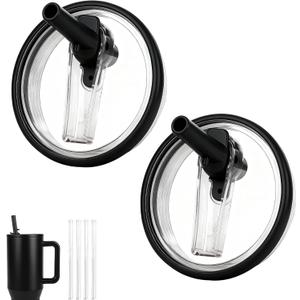 32oz Flip Straw Lid for HydroJug Traveler, Leak Proof Top Cap Replacement for HydroJug Tumbler, BPA-Free Dishwasher Safe Leak Resistant Cap with 4 Straws, Lids Accessories for Hydro Jug, Black*2