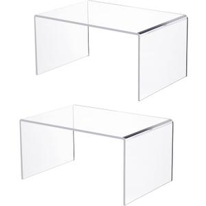 2 PC of 12'' Extra Large 5mm Thickness Clear Acrylic Risers, Acrylic Display Risers Shelf Showcase Fixtures for Jewelry, Display Stand for Amiibo Funko POP Figures, Cupcakes, Food Display, Cabinet- (12''x7.75''x6'', 2 sets
