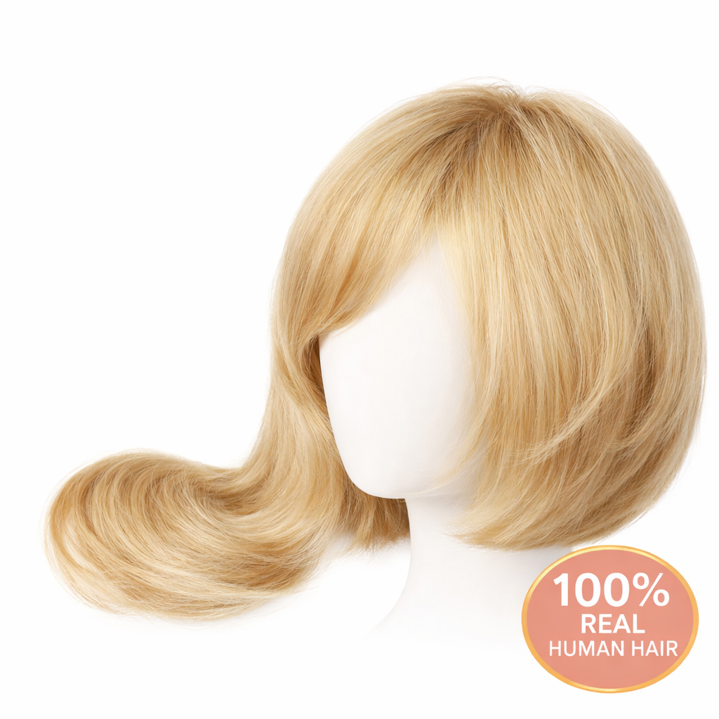 Blonde Wigs for Women Layered Wig With Bangs 8 Inch Shoulder Length Mixed Color wig Natural  Hair Wig for Daily Party Use