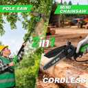 SOYUS 2-IN-1 Electric Pole Saws for Tree Trimming, 21V 6-Inch Mini Chainsaw with 2x2.0Ah Batteries, Tree Trimmer with Extension Pole for Thick Branches, Auto Oiling, 14FT MAX Reach