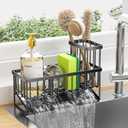 Cisily Sink Caddy Sponge Holder for Kitchen, 304 Stainless Steel Rustproof, Kitchen Sink Caddy with High Brush Holder, Dish Sponge Organizer with Divider(Black) (9.25)