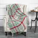 G Lake Green Red Plaid Blanket Throw Acrylic Soft Reversible Dyed Fringed Bed Blanket for Christmas Indoor Decorations 50" W x 67" L -Christmas Color