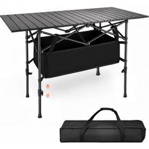 Moosinily Camping Table 4Ft Lightweight Metal Folding Picnic Camp Table Adjustable Height Portable Roll-Up for Outdoor, Camp, Beach, BBQ, Patio with Carrying Bag 47.2''x21.6''x 28''