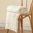 Aormenzy Cable Knit Throw Blankets 50 x 60 Inches, Soft Cozy and Lightweight Knitted Blanket, Machine Washable Acrylic Blanket, Decorative Throw Blanket for Couch Sofa Bed, Cream White