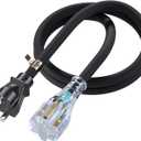 6FT Nema 6-20P to 6-20R/6-15R Extension Cord, Plugrand Nema 6-20 Heavy Duty Extension Cable 20 Amp 250 Volt 12AWG, Nema 6-20R T-Blade Cord with Red Indicator Light for Air Conditioner, Black