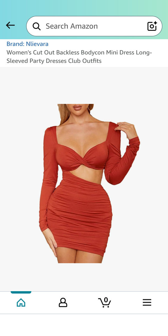 Women's Cut Out Backless Bodycon Mini Dress Long-Sleeved Party Dresses Club Outfits, Large, Brown 