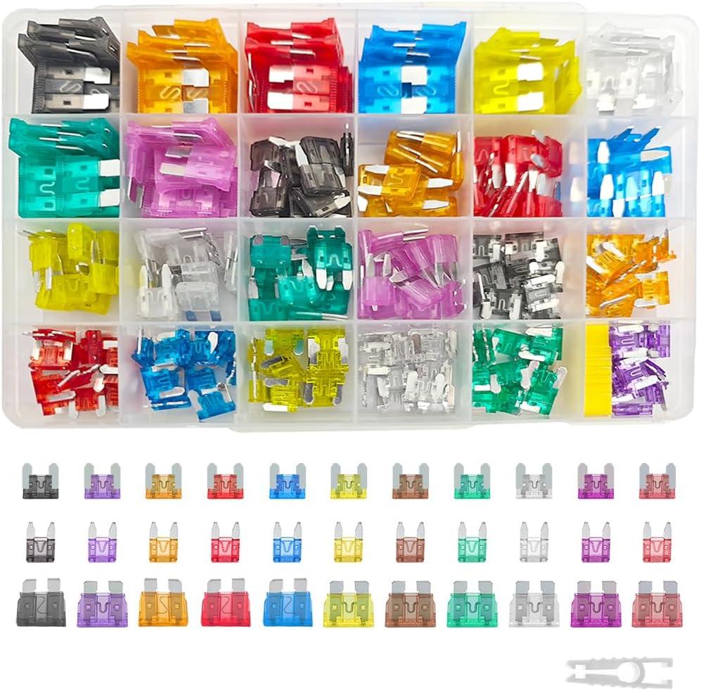300PCS Car Fuses Assortment Kit, Standard, Small & Mini Autom Blade Fuses 2A 3A 5A 7.5A 10A 15A 20A 25A 30A 35A 40A with Fuse Puller, Vehicle Accessories for Cars, Trucks & More (Aluminum)