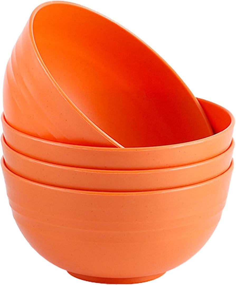 Unbreakable Wheat Straw Cereal Bowls Set of 4, 24 OZ Microwave and Dishwasher Safe Lightweight Soup and Salad Bowl Sets, Reusable Dessert Bowls for Rice, Pasta, Snack, Fruit, BPA Free (Orange) (Yellow)