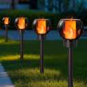 Dynaming 4 Pack Solar Torch Lights Outdoor, Flickering Flame Halloween Pathway Solar Globe Lights, Auto On/Off Garden Decorative Light, Waterproof for Landscape Lawn Patio Yard Walkway Deck Driveway