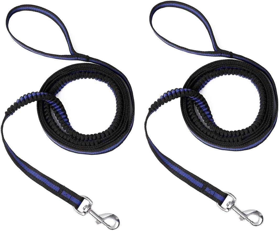Shock-Absorbing Bungee Dog Leash, 8ft Double Handles Training Lead with 360 Swivel Clip for Medium Large Dogs (Black, 2-Pack)
