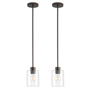 KLSS Oil Rubbed Bronze Pendant Lights Kitchen Island - Clear Glass Pendant Light Fixture Multiple Stems Rods 3 Units 12 Inch 3 Units 4 Inch (2 Pack Oil Rubbed Bronze Downrod)
