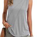 AUSELILY Womens Sleeveless Tank Tops Dressy Ladies Summer Pleated Shirts 2025 New (Gray, S)