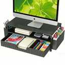 Desk Organizer and Accessories, 2-Tier Computer Monitor Stand Rise with Storage Drawer & 2 Pen Holders, Laptop & Printer Stand for Desktop, Workspace Organizers for Office Supplies (Black)