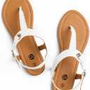Rekayla Flat Thong Sandals with T-Strap and Adjustable Ankle Buckle for Women (White, Size 9)