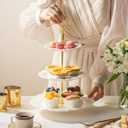 3 Tier Cupcake Stand, Ceramic Tiered Serving Stand, Relief Dessert Tower Tray, Cupcake Holder Tower for Birthday, Baby Shower, Tea Party and Wedding (White)