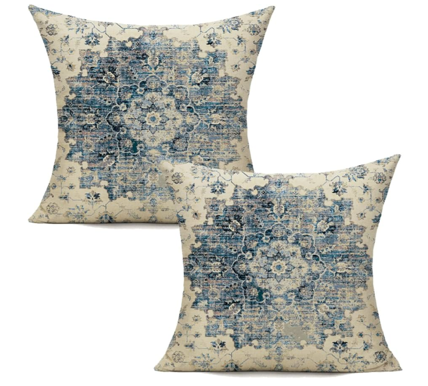 VAKADO Outdoor 24x24 Set of 2 Throw Pillow Covers Boho Black Decorative Spring Farmhouse Bohemian Carpet Gray Floral Farmhouse Home Decor for Living Room Bedroom Bed Cushion Cases