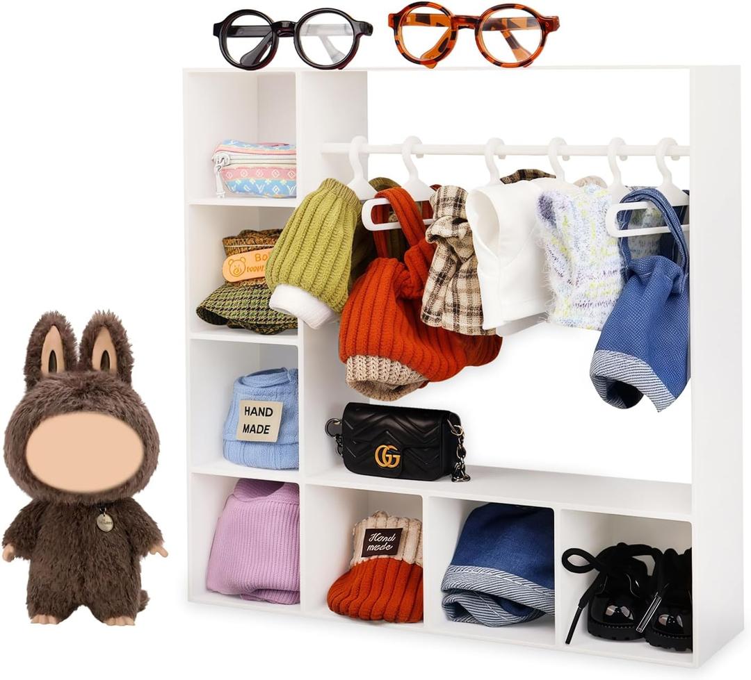 Doll Clothes Closet/Wardrobe Large Plus 10 Hangers, Doll Accessories Display Box, Clothes Storage for Figures, Portable Storage for Fashion Doll Clothes, Gift (White)