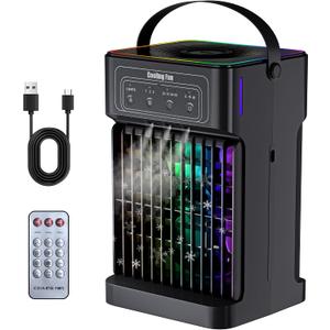 Portable Air Conditioners, 2026 Upgraded 4-IN-1 Quiet Portable AC Unit with Remote, 1100ML Tank Evaporative Air Cooler, 7 Color Light Personal Mini Air Conditioner for Bedroom,Office, Camping, Car,RV