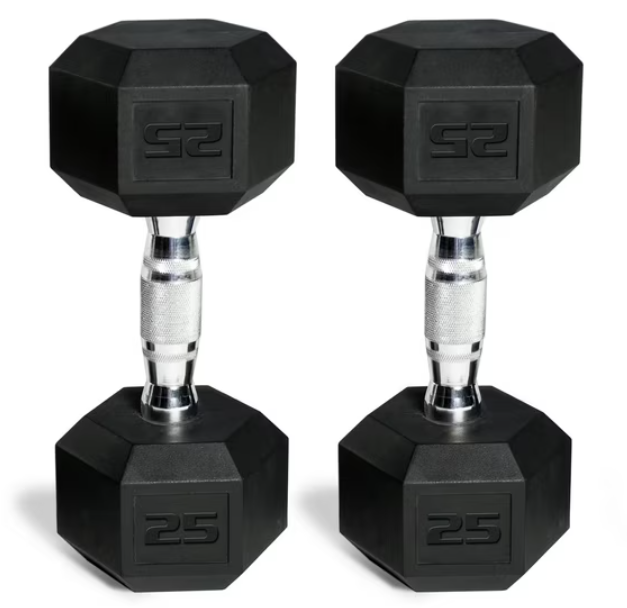 CAP 50 lb Rubber Hex Dumbbell Weight Set, Includes 2 x 25lb Dumbbells