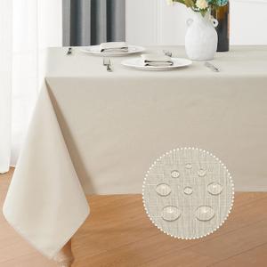 Veblandy Rectangle 4 Feet Tablecloth 60x84 inch Linen Textured Table Cloth Stain and Wrinkle Resistant Washable Polyester, Decorative Table Cover Waterproof for Dining, Buffet and Camping, Beige