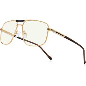 Reading Glasses for Men Square Double Bridge Blue Light Blocking Computer Readers (Gold)