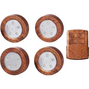 LED Puck Lights with Wireless Remote, Dimmable Under Cabinet Lights with Timer, Battery Operated - For Kitchen, Bedroom, Under Counter, Hallway, Stairs (4 Pack Elmwood)