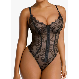 SHAPELLX Lace Bodysuit for Women Tummy Control Shapewear Backless Body Suits One Piece Body Shaper Thongs Size M
