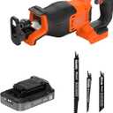 BLACK+DECKER 20V MAX Brushless Cordless Reciprocating Saw Kit with 2.5Ah Battery and Charger, Includes Three Blades for Wood and Metal, Long Runtime Up to 33 Cuts Per Charge, PowerConnect (BLRS78E1)