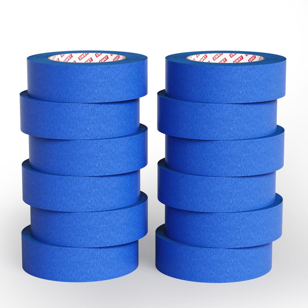 SWRT Blue Painters Tape 1 Inch x 55 Yards, 12 Rolls (660 Yards)  Sharp Clean Paint Lines, No-Residue Painters Tape for Walls, Trim & Baseboards, Easy Removal Masking Tape for Home Projects