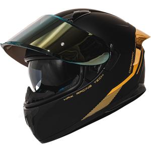 HAX Obsidian Full Face Dual Visor Adult Motorcycle Helmet for Motorbike Street Bike with Pinlock Ready DOT Approved Matte Black Gold L